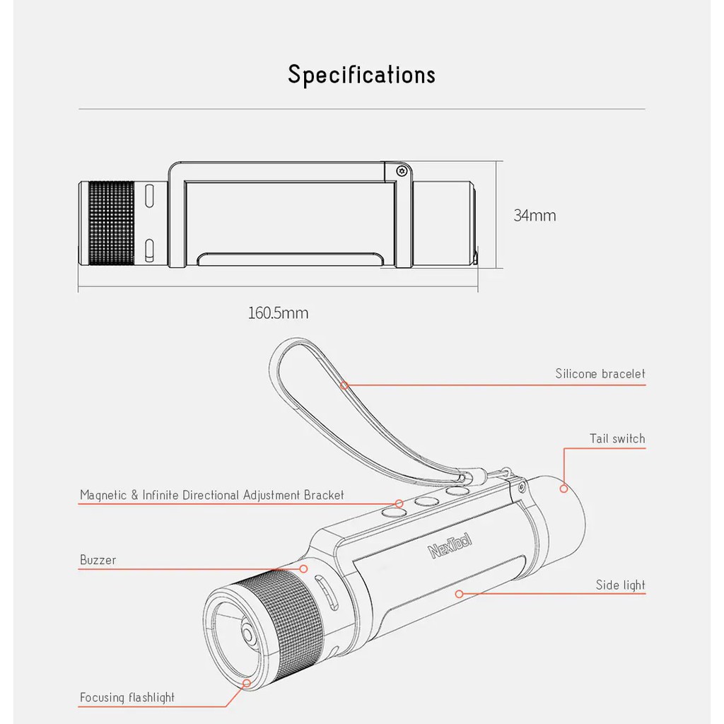 XIAOMI NEXTOOL 6 in 1 Rechargeable Flash Light 1000 Lumens - NE20030 - Senter Rechargeable 1000lm