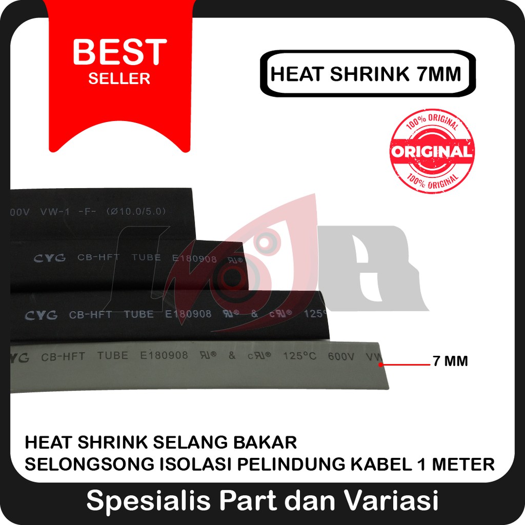 7mm Heat Shrink Selang Bakar Selongsong Isolasi Pelindung Kabel 1 Meter