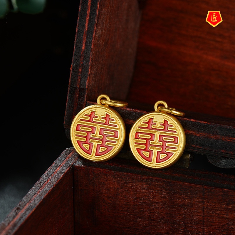 [Ready Stock]Exquisite Chinese Character Gold Pendant Couple Xi Word Necklace