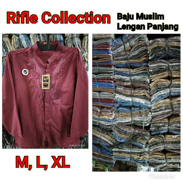 Baju muslim / Busana koko pria lengan panjang motif bordir Size M, L, XL