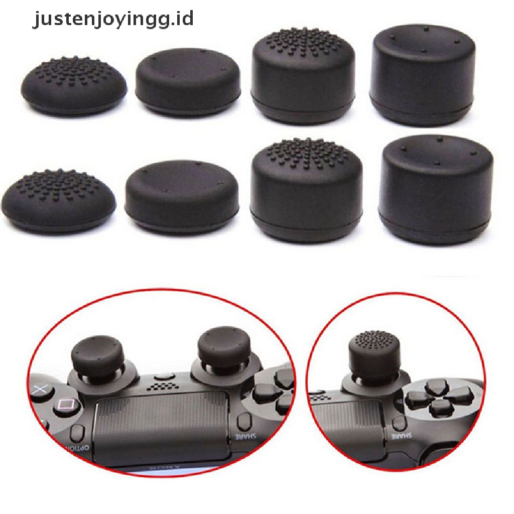 // justenjoyingg.id //  8pcs Black Silicone Thumb Stick Grip Cover Caps For PS4 Game Analog Controller ~