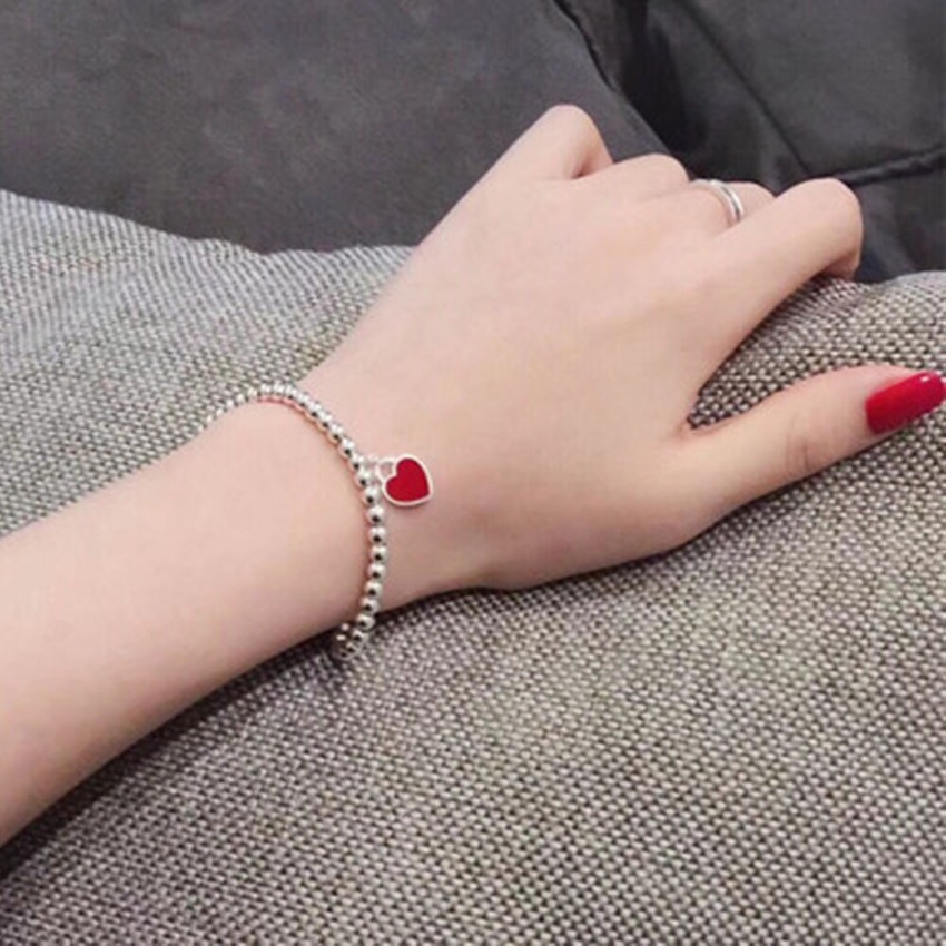 Pandora Gelang S925 Silver Manik-Manik Enamel Bentuk Hati Gaya Klasik Untuk Wanita