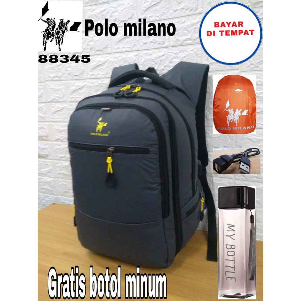 TAS COWOK POLO MILANO - 88345 - Tas Pria RANSEL TERBARU DENGAN USB - ANTI AIR Tas Terbaru 2022 READY STOCK