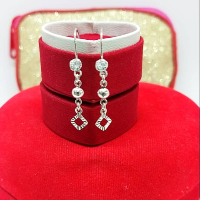 Anting rumbai panjang anak & dewasa pentol+kotak ukir perak asli925/silver lapisan mas putih murni