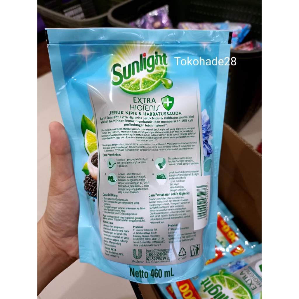 Sunlight Sabun Cuci Piring Extra Higienis Jeruk Nipis &amp; Habbatussauda Refill 460 mL