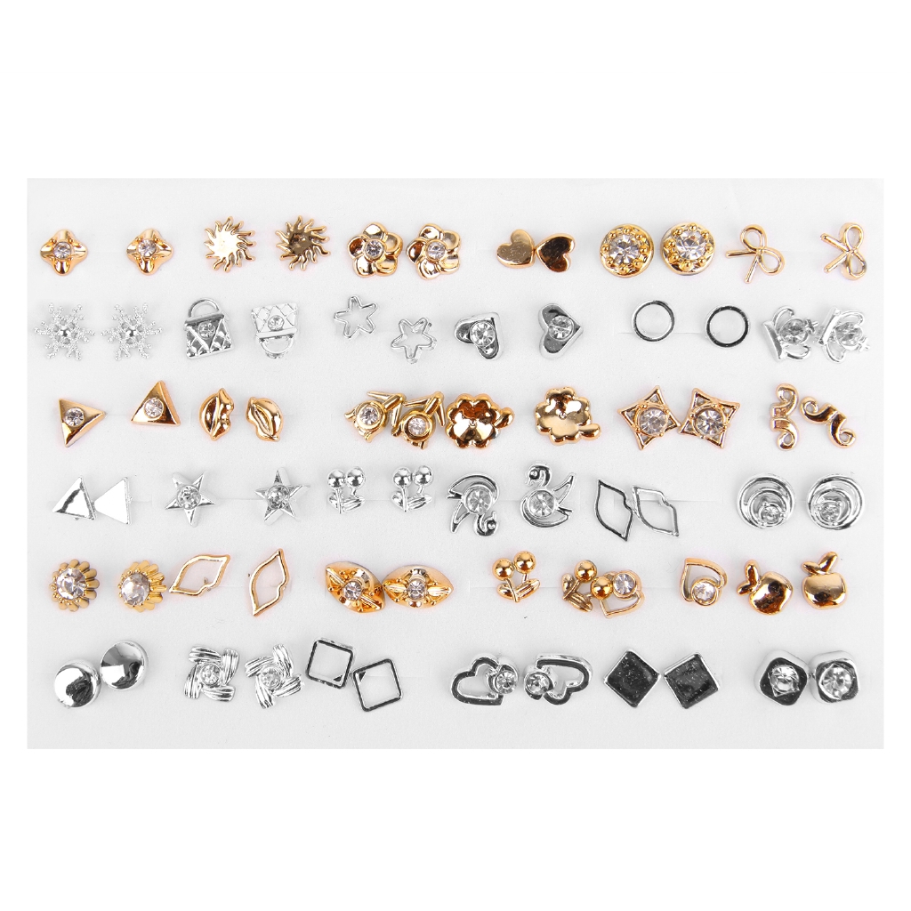 36 / 18 Pasang Anting Bentuk Bunga Geometris Aksen Kristal Berlian Imitasi Bahan Alloy Gaya Korea Untuk Wanita