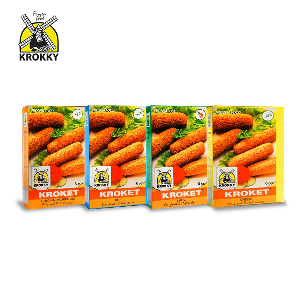 

Krokky Holland Kroket Mixed Set-4 (Ayam Jamur, Sapi, Keju, dan Udang)