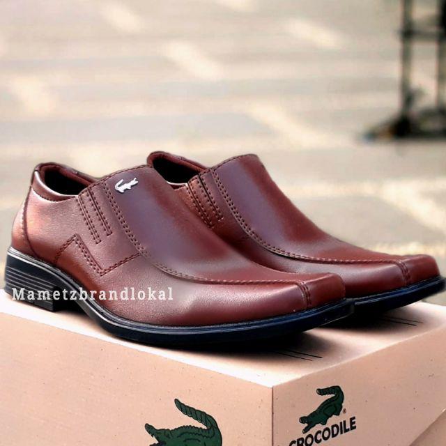 Best Product - Sepatu Pantofel Hitam Coklat Pria Tanpa Tali Pendek Kulit Swedian Formal Kerja Kantor-coklat