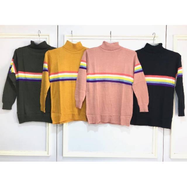 Sweater Rajut Pelangi Atasan Rajut Wanita