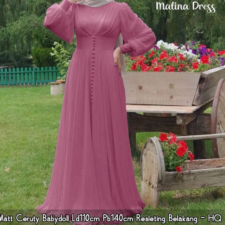 Malina maxy Malina Vol 2 dress ceruty Banyak warna cantik DRESS TURKEY MODEL TANGAN KEMBUNG/PUFF {Bl
