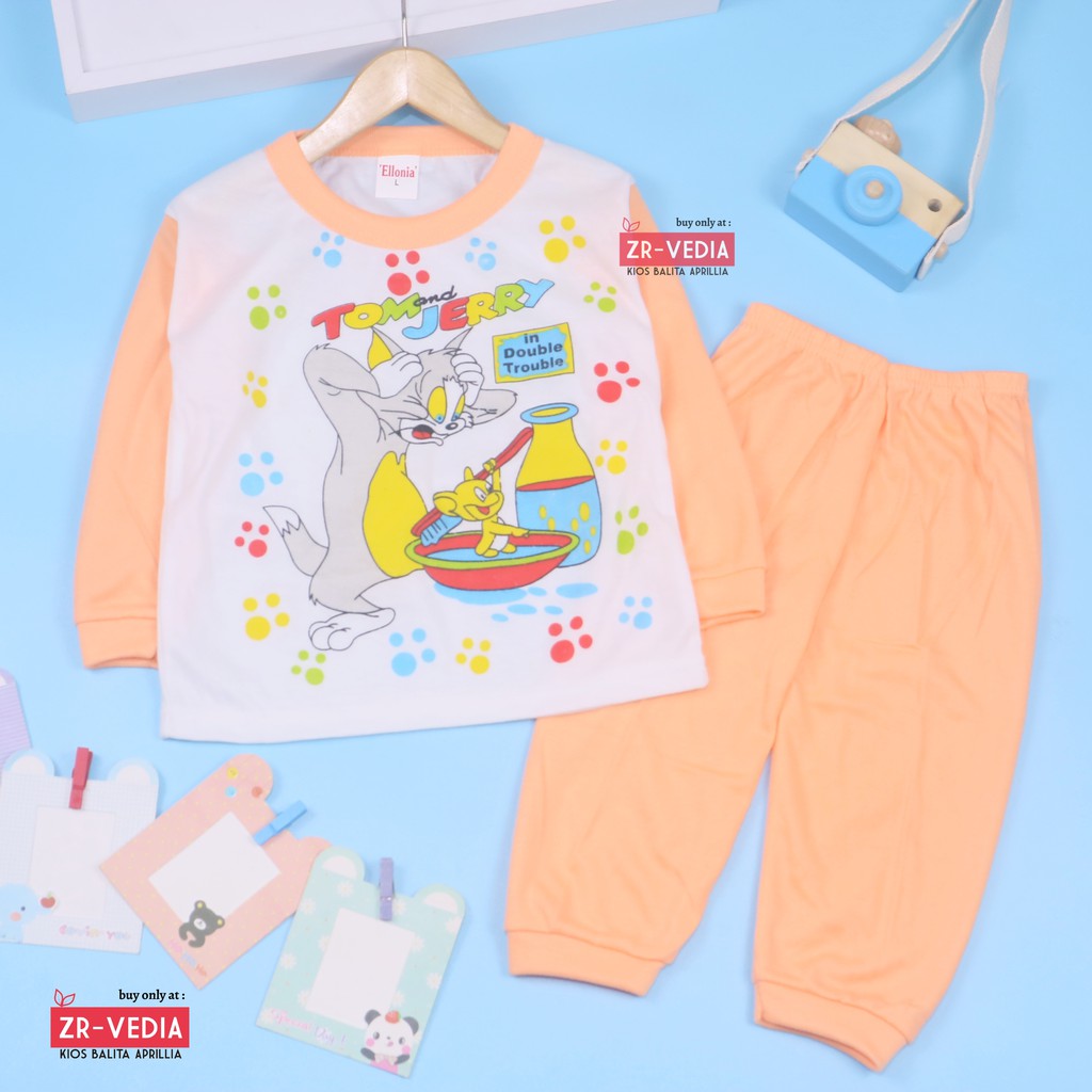 Piyama Kaos Kartun uk 3 Tahun / Baju Tidur Bahan Kaos Anak Laki Perempuan Murah Gambar Kartun Adem