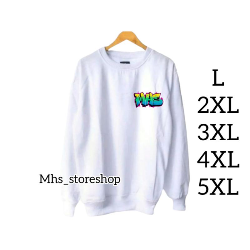 MHS SWEATER CREWNECK POLOS JUMBO / OVERSIZE PRIA WANITA BIGSIZE XXL XXXL XXXXL XXXXXL PUTIH