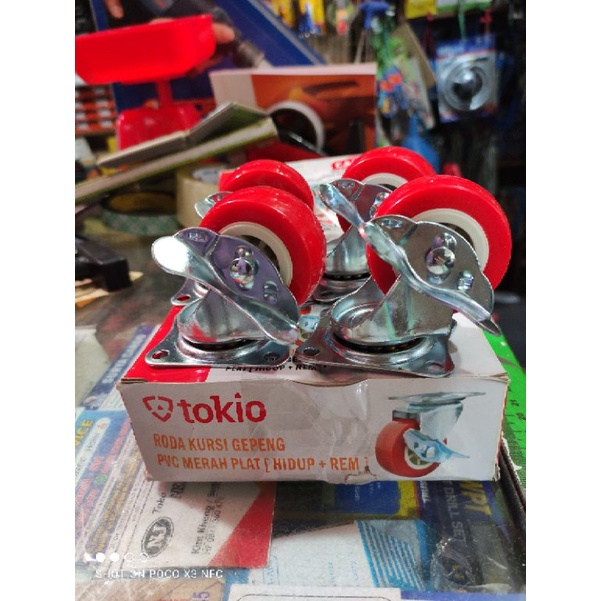 roda merah 2inch kunci /rem 1set (isi 4pc) TOKIO roda gepeng