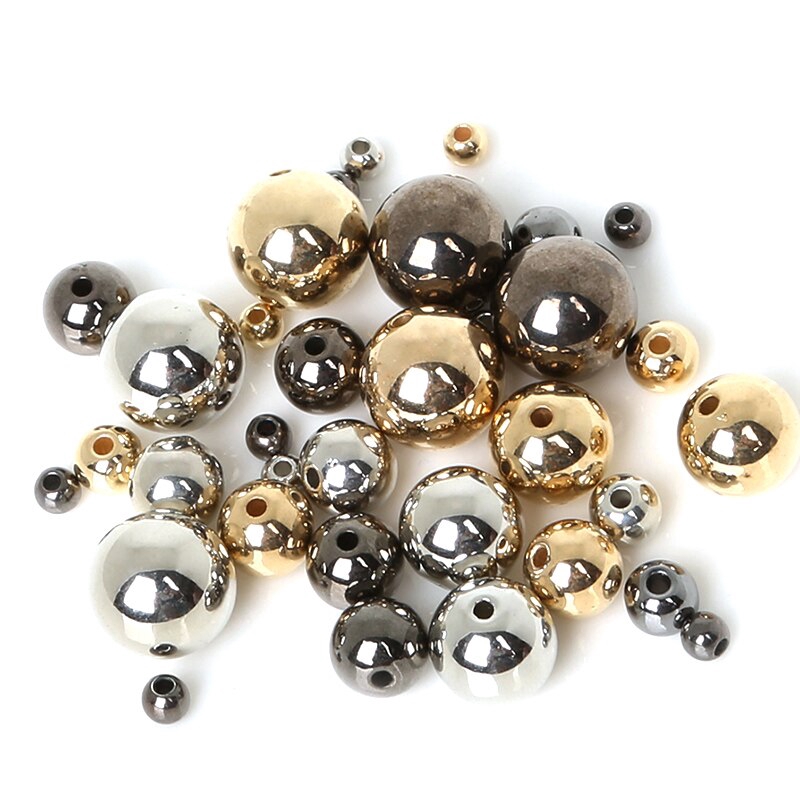 Manik-Manik Spacer Ccb Bulat Lapis Emas / Gun-Metal Ukuran 4 6 8 10 12mm Untuk Membuat Perhiasan