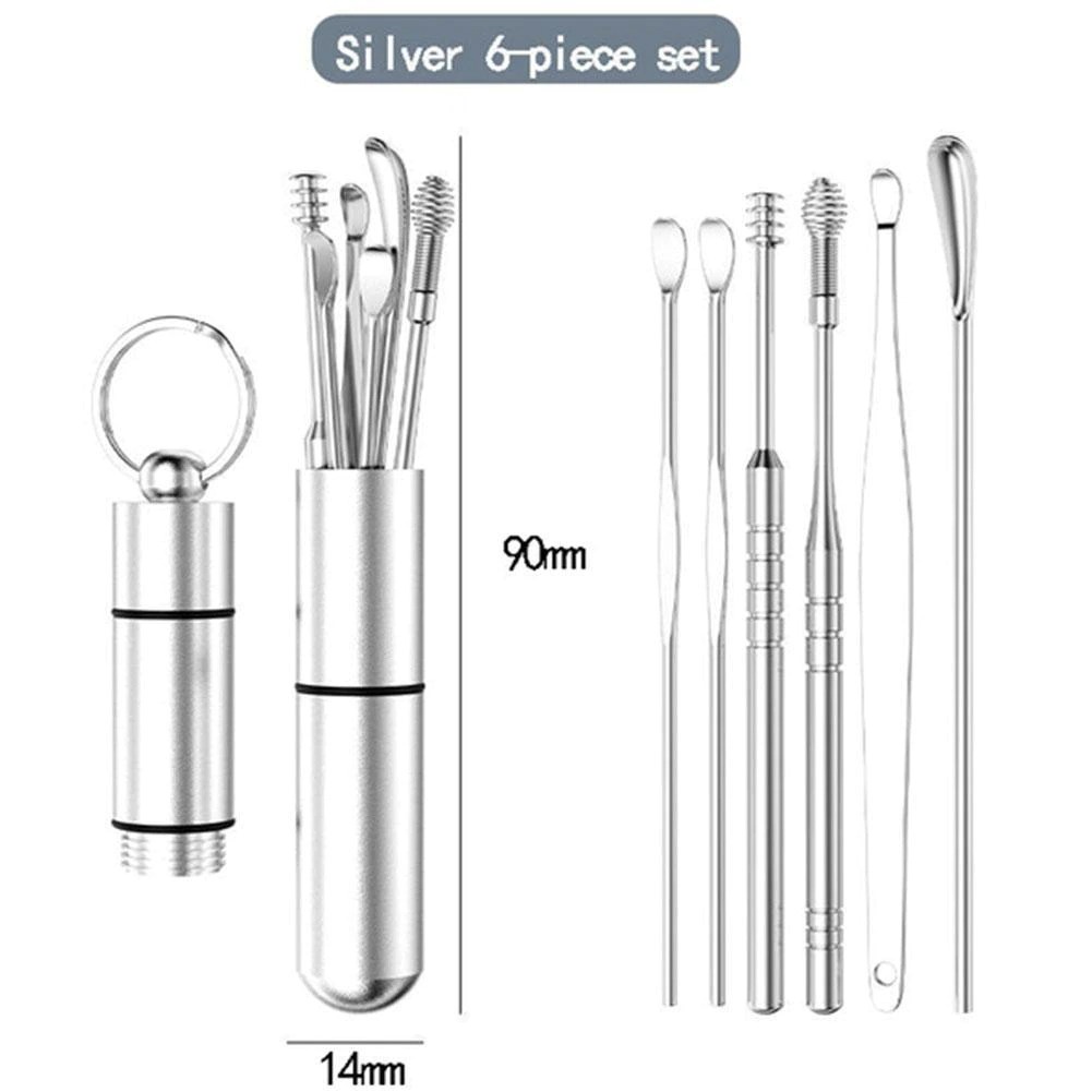 Free Case Pembersih Kotoran Telinga Set 6pcs Korek Kuping Stainles Ear Wax Picker