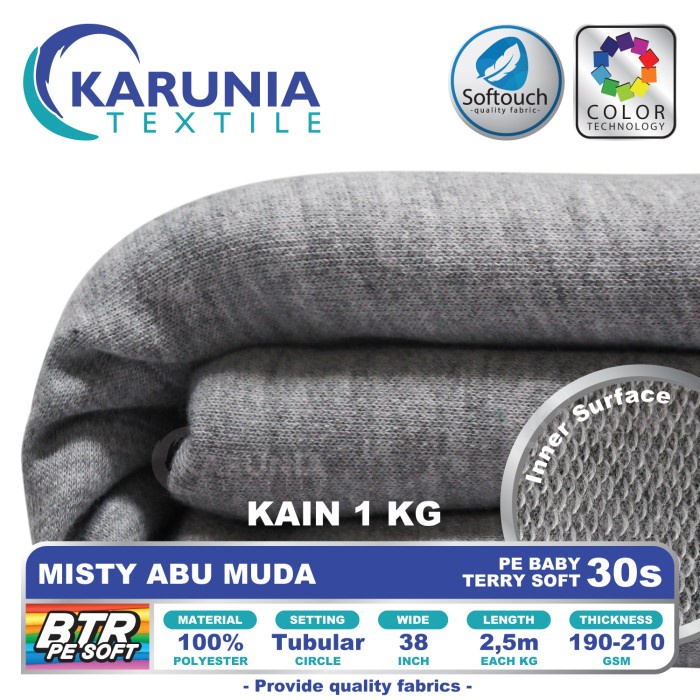 

DISKON- BISA COD PE Baby Terry 30s | Misty Abu Muda | Kain Kaos | Karunia Textile - Kain