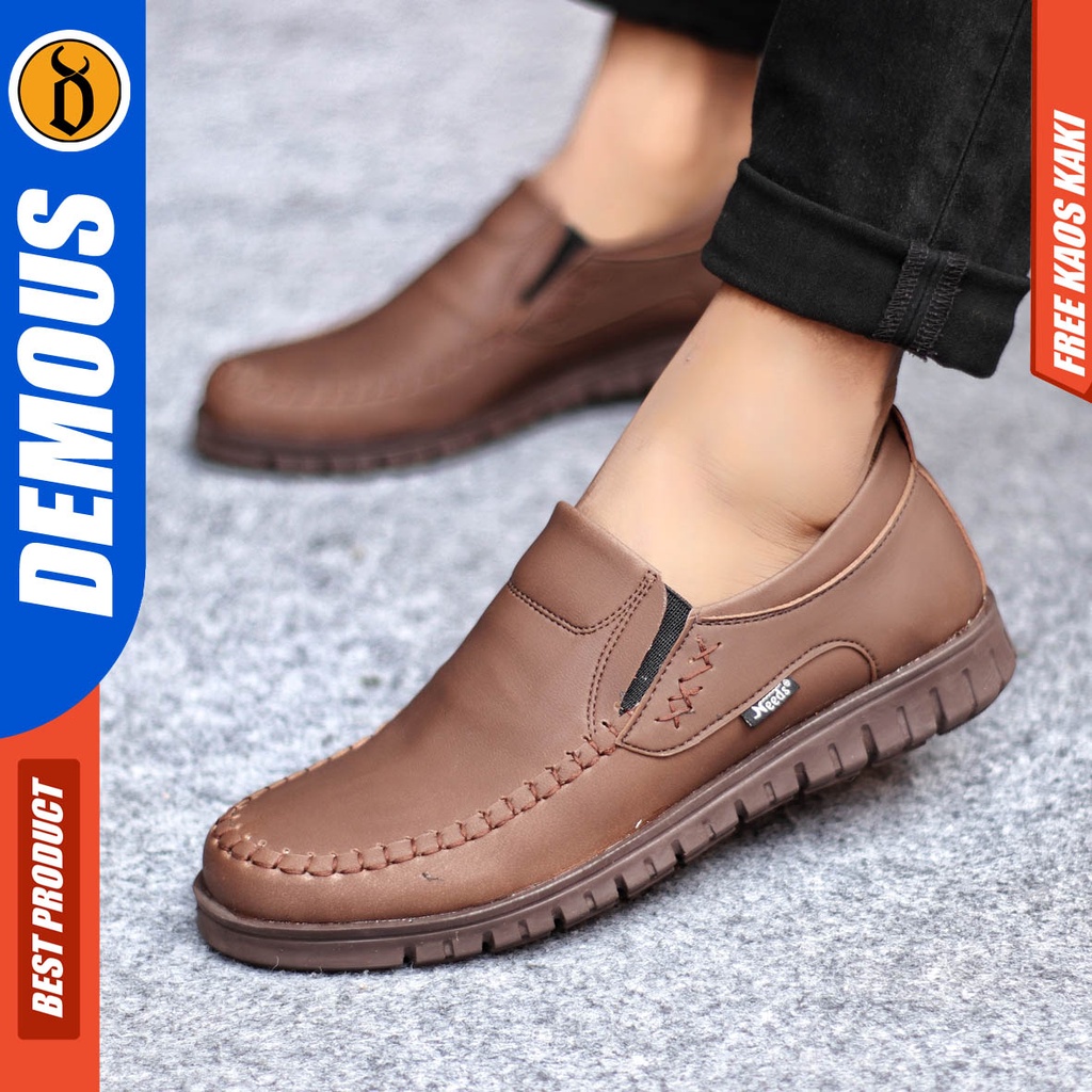 Sepatu Kasual Pria Casual Formal Slip On Kulit Pu Kerja Hitam Coklat Demous Bleno