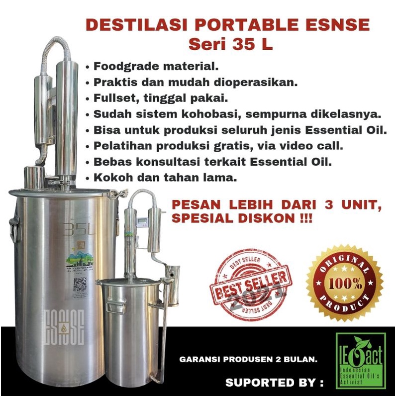 Destilasi Essential Oil - Distiller Portable esnse 35 L / Penyulingan Minyak Atsiri/ Essential Oil maker / ESNSE INDONESIA.