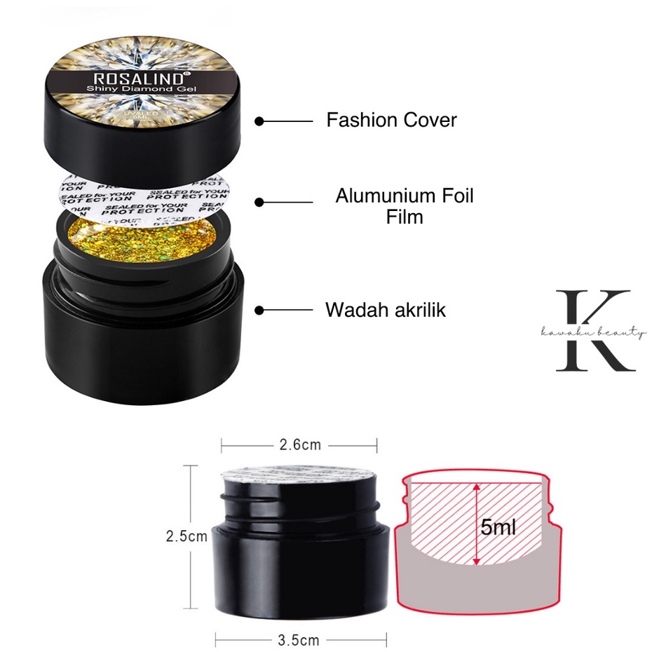 ROSALIND SHINY DIAMOND GEL 5ml / Kutek gel nail polish UV LED glitter painting pot / nail art kuteks