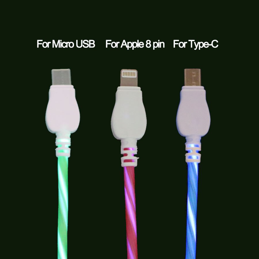 KABEL CHARGER MICRO / TYPE-C / IPHONE USB FAST CHARGING TRANPARAN CABLE NYALA LAMPU SPIRAL LED