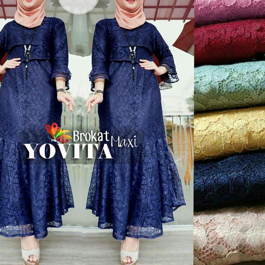 ♦ MAXI DRESS YOVITA BROKAT CORNELI IMPORT | GAMIS FASHION MUSLIM PEREMPUAN BROKAT BUNGA MODEL DUYUNG
