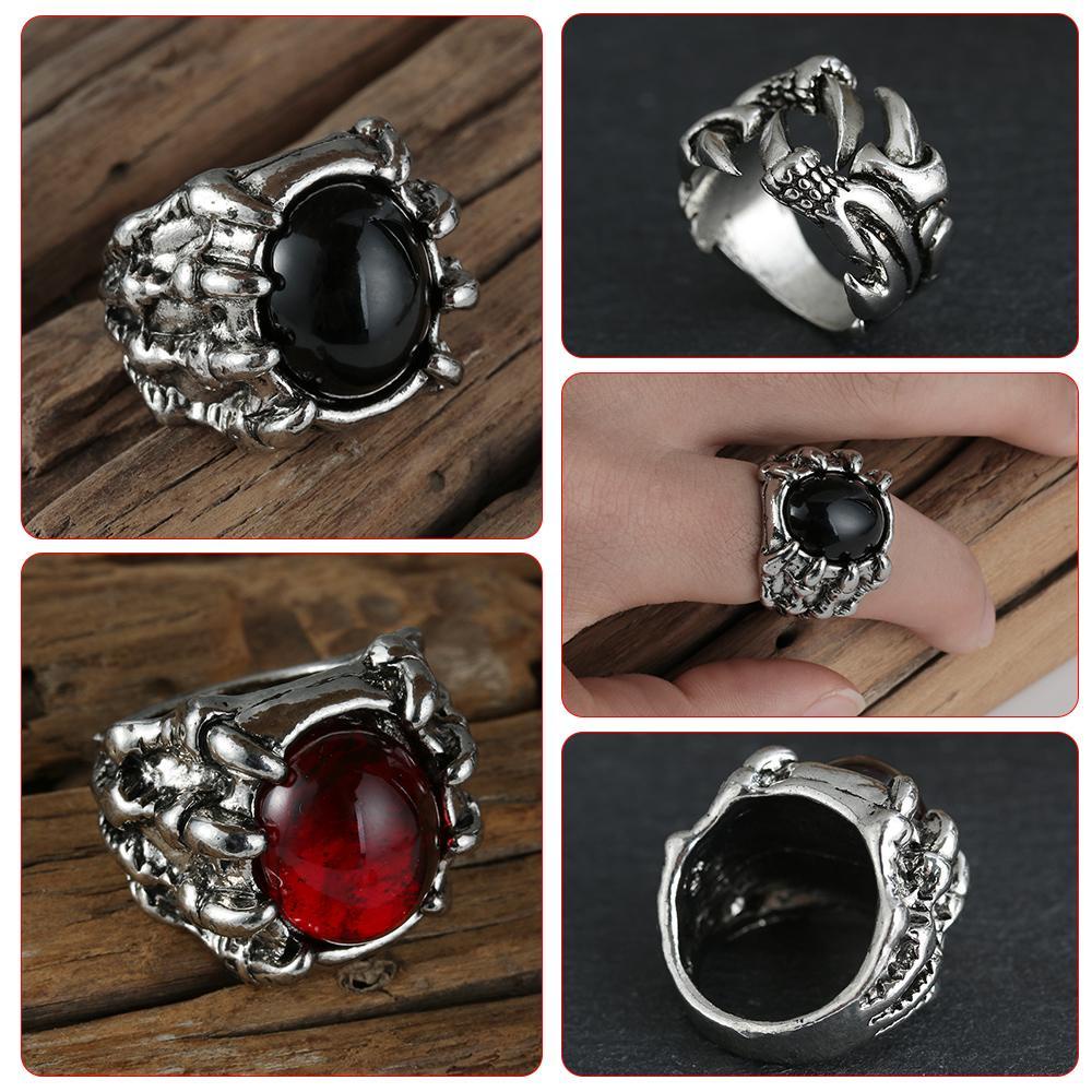 Cincin Cakar Naga Nanas Perhiasan Vintage Rock Permata Merah Hip Hop Gothic