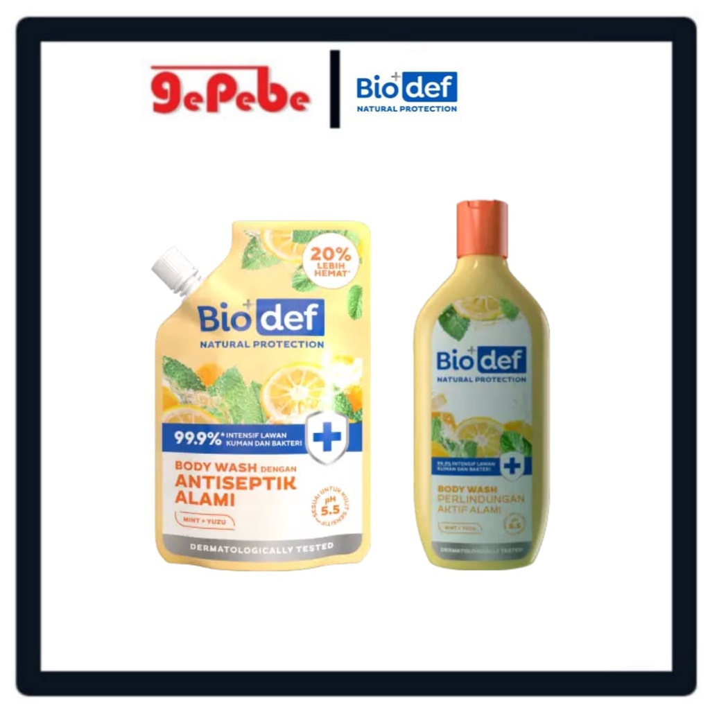 Biodef Natural Protection Mint + Yuzu Body Wash ( Botol 275mL &amp; Refill 400mL )