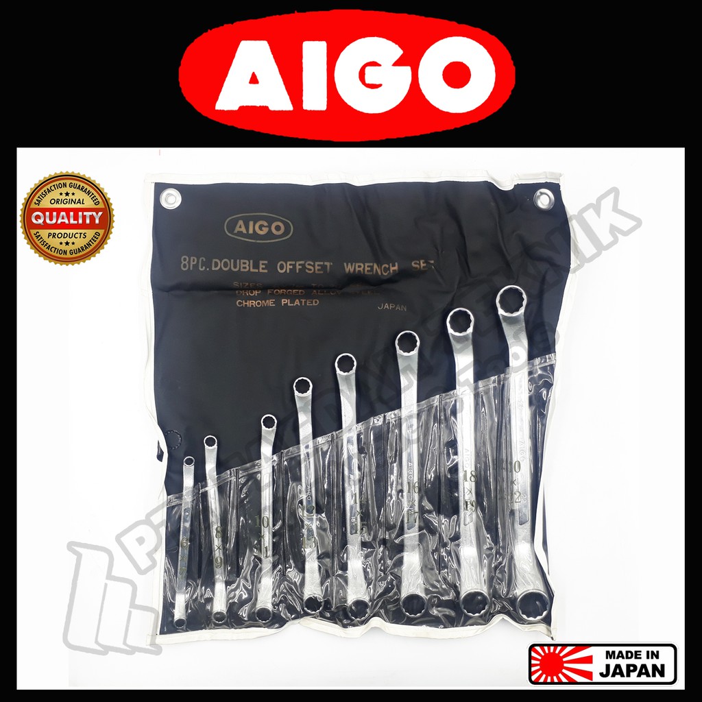 8 Pcs Double Offset Ring Wrenches Set/Kunci Ring 6 - 22 AIGO Japan