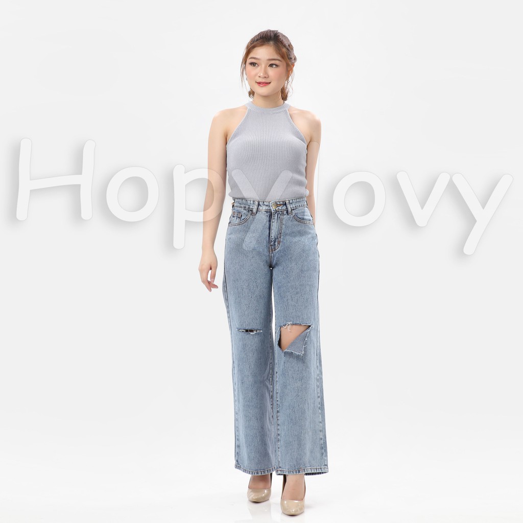 HOPYLOVY - Celana Kulot Jeans Wanita Sobek Destroy Lutut Nessa