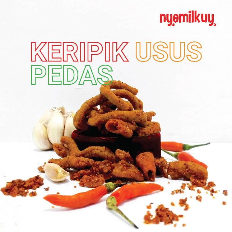 

Keripik Usus Pedas Nyemilkuy (70gr) Kemasan pouch jajanan kekinian