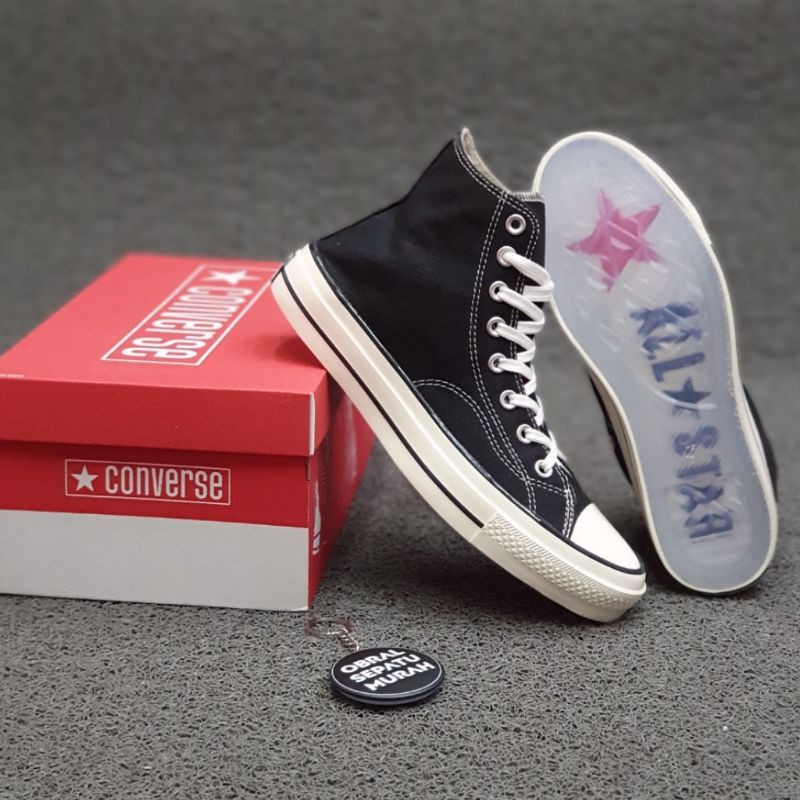 OBRAL SEPATU CONVERSE 70S HIGH SOL TRANSPARAN GLOSSY BLACK WHITE IMPORT QUALITY 36-43