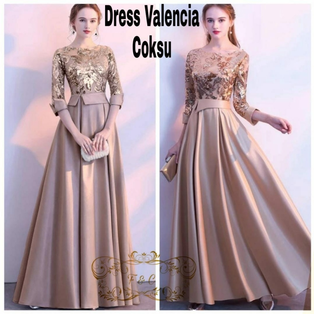 PCS MAXY VALENCIA 3 UKURAN M L XL FASHION PAKAIAN WANITA DRESS MAXI BAHAN TILE MUTIARA FE