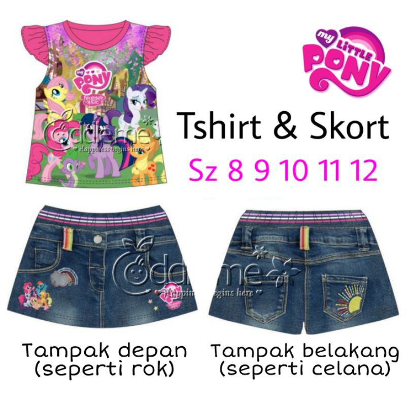 SETELAN ANAK PEREMPUAN IMPORT MURAH TSHIRT SKORT CELANA ROK COTTON PRINTING FROZEN MY LITTLE PONY