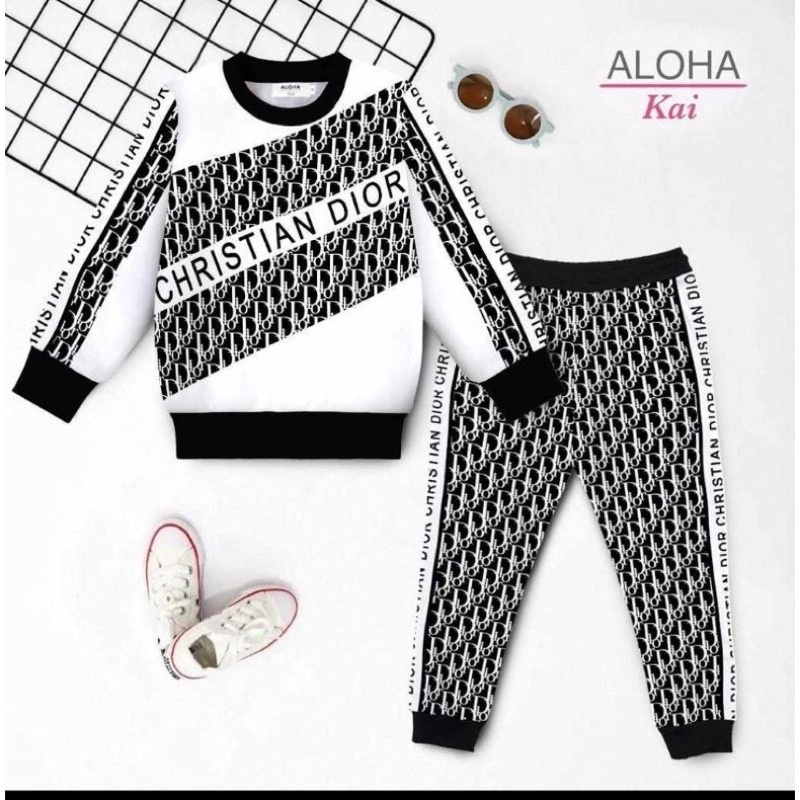 TERMURAH HARGA GROSIR BAJU SWEATER  BLACK WHITE ALOHA KAI ANAK 2-6THN/ BEST SELLER
