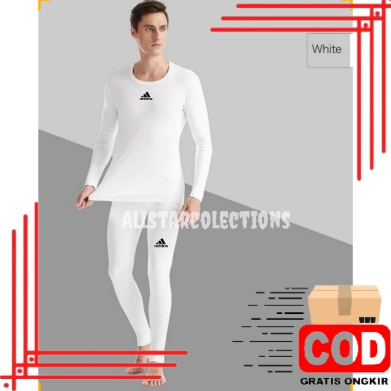 COD Stelan Baju Baselayer Manset PUTIH + Celana Manset Longpants Leging pria / Setelan Kaos Olahraga