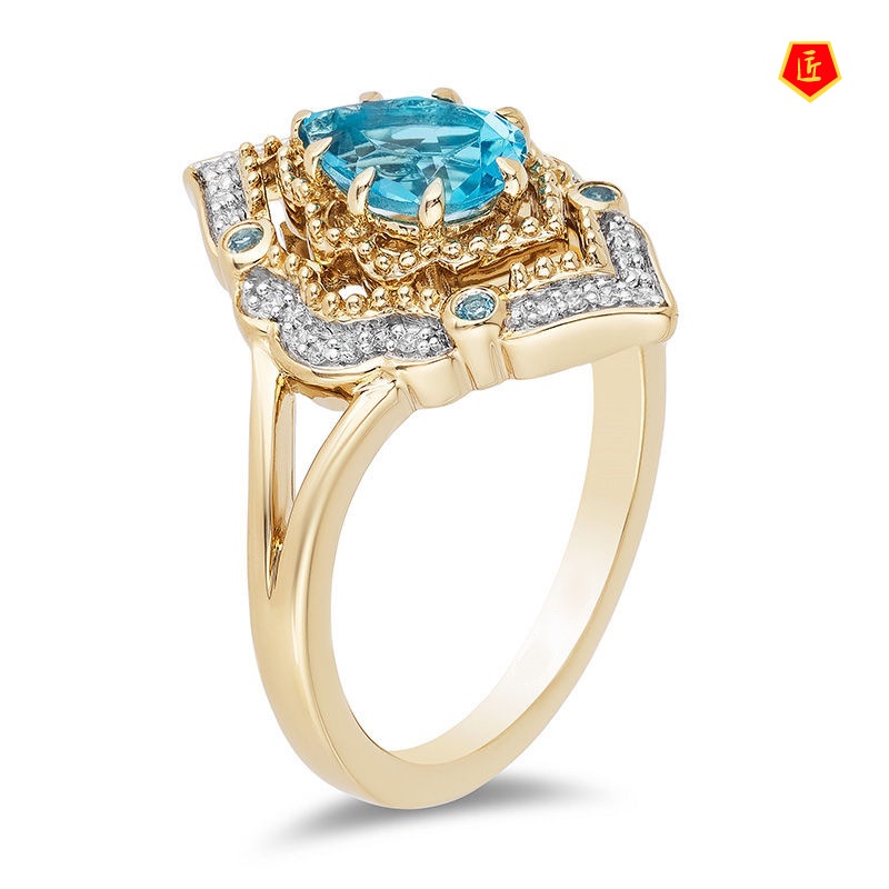 [Ready Stock]Elegant Exquisite Blue Topaz Hollow Pattern Ring