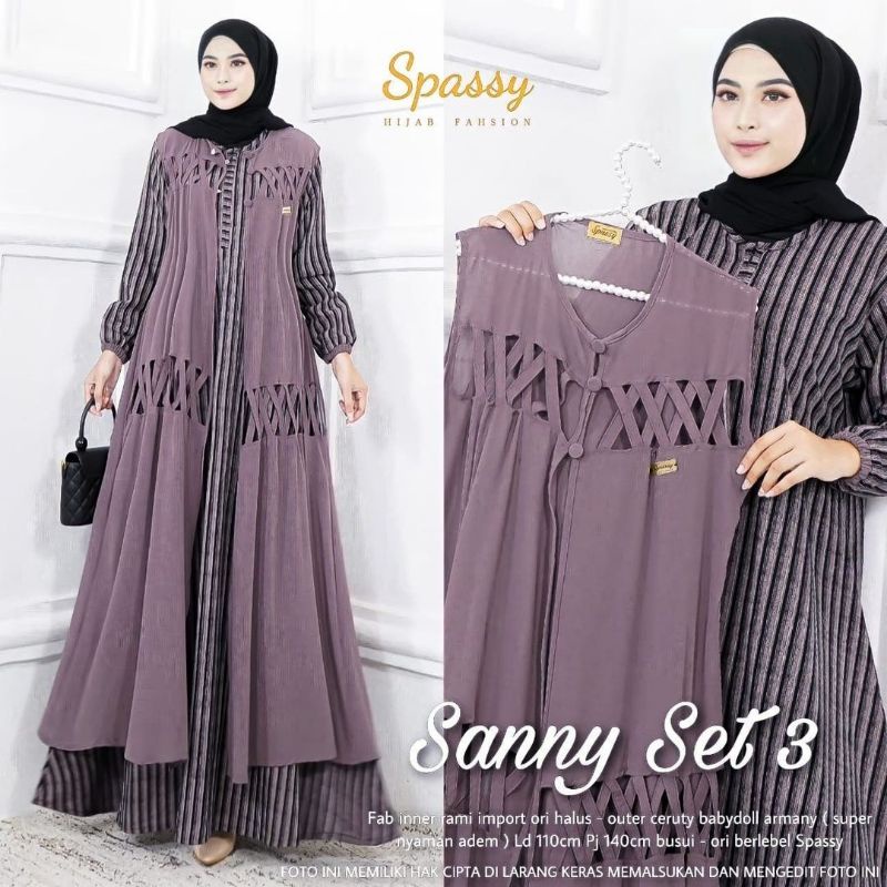 Cod Sanny Set 3/gamis maxy/gamis busui ld 110/baju muslim kekinian/gamis premium/busana muslim/gamis