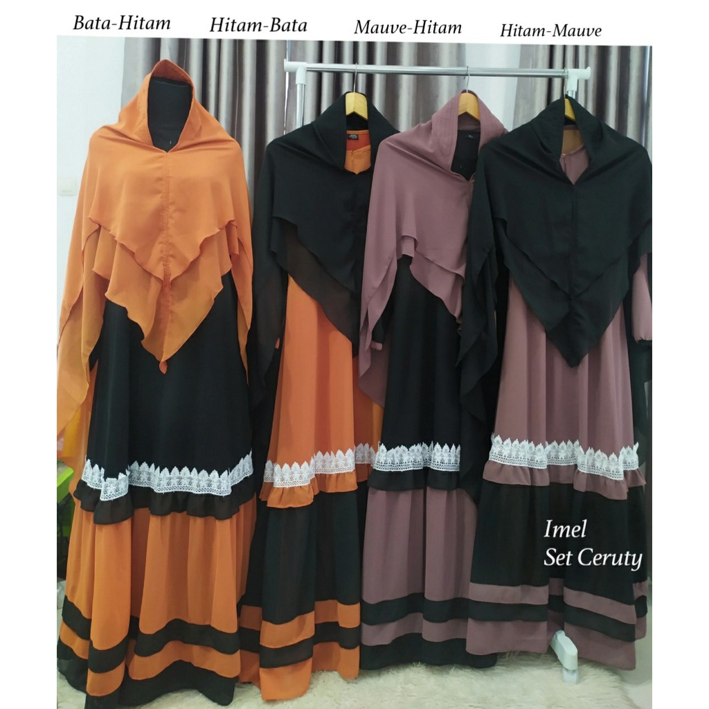 SERI 2 Gamis Ceruty Babydoll Set Hijab List Renda/ Gamis Ceruty Kombinasi