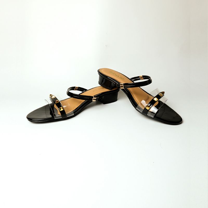 MKValentino Shoes / Sendal Big Size 41-45 Wanita Slop Kaca Mewah / Sandal Viral Hitam Terbaru, 44