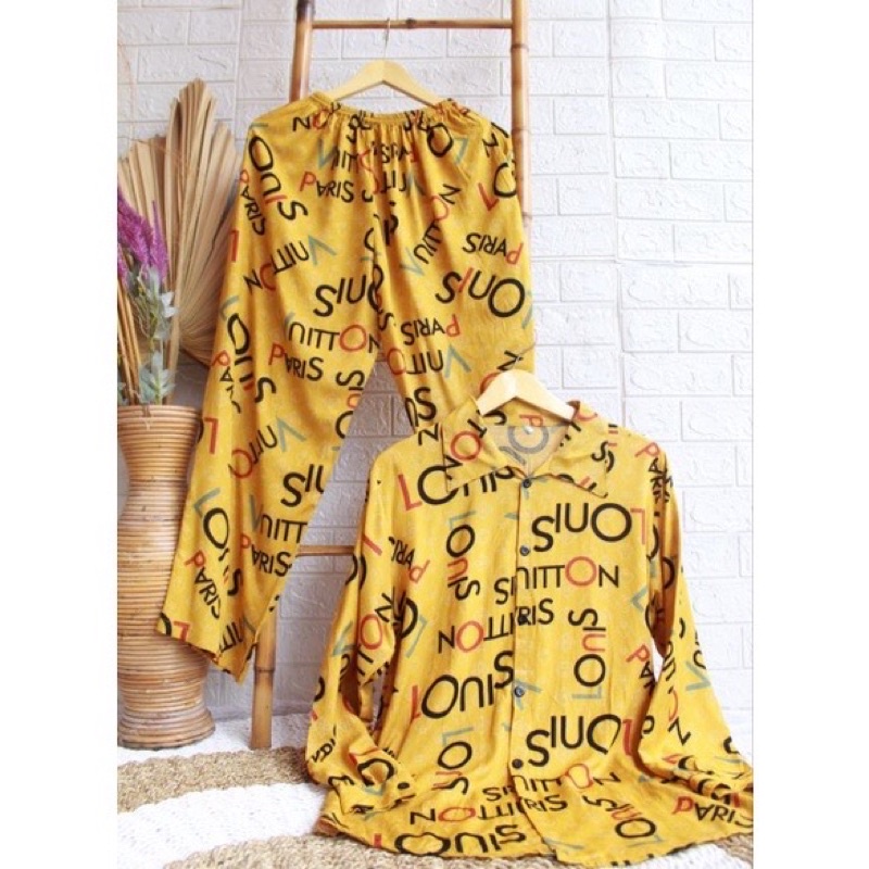 One set kemeja rayon set piyama wanita setcel rayon motif set rayon setelan rayon