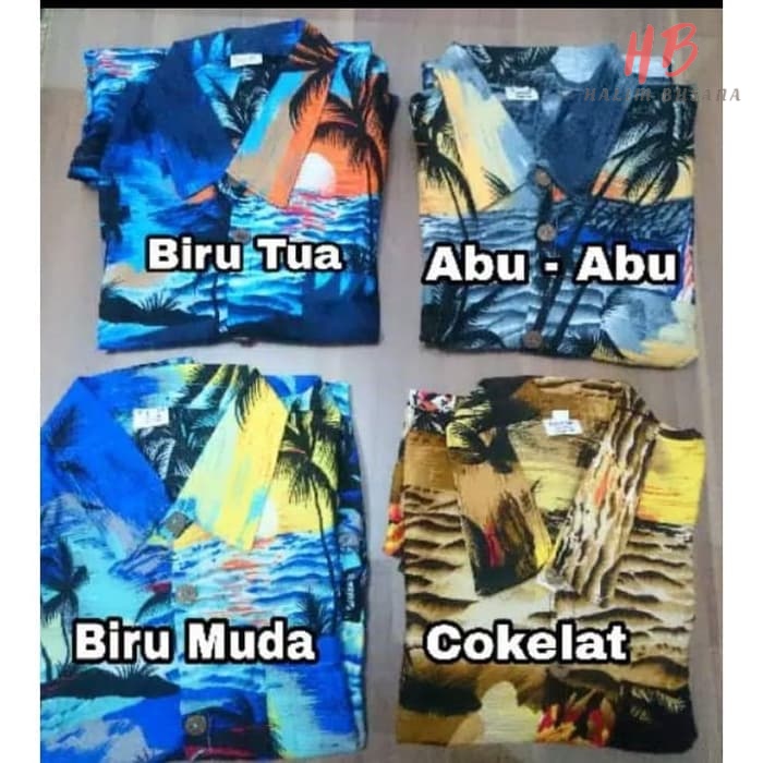 PROMO!!! kemeja pria pantai Baju Pantai Bali Hawaii Summer Kekinian Beachwear - M, Biru