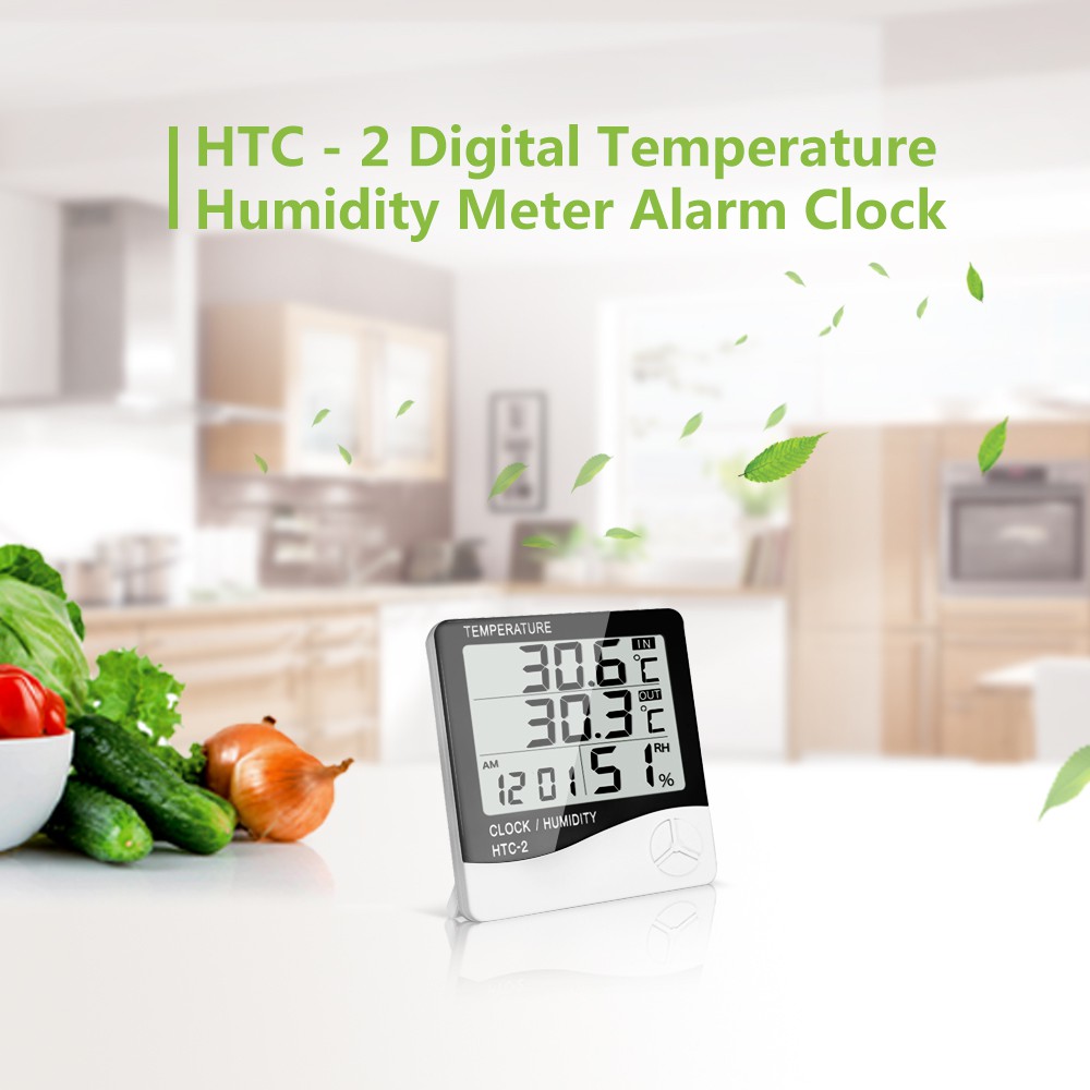 HTC-2 Thermometer Hygrometer Digital Higrometer Termometer Ruangan Clock Temperature Humidity