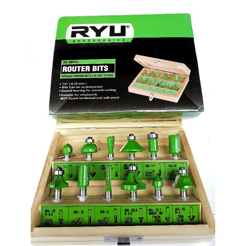 Mata Router Mata Profil Kayu 12 pcs Mata Trimer Set Router Cutter set 12pcs RYU Bestguard Besttools