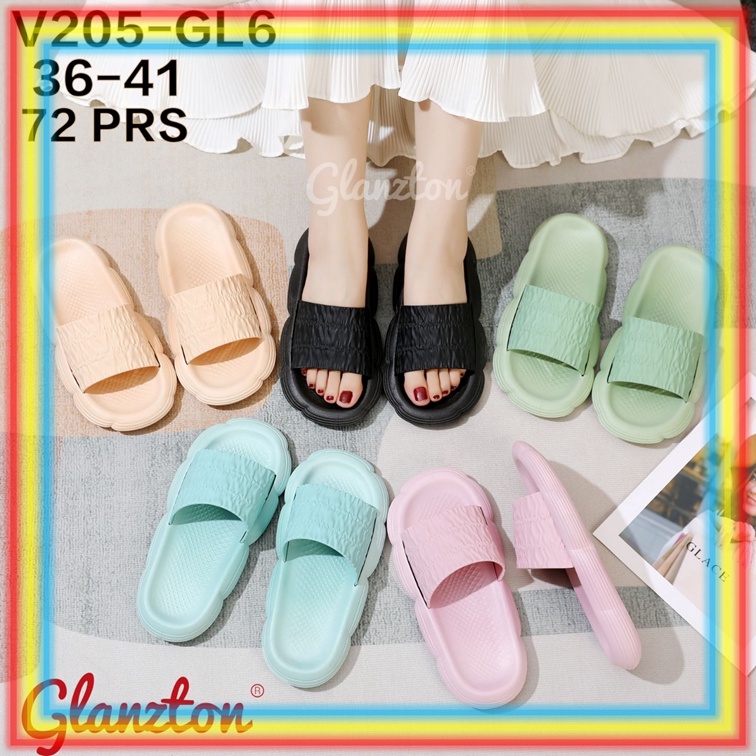 V205GL6 Sandal Slop Karet Jelly Model Kapal Empuk Wanita Glanzton Sendal Selop Rumahan Kerut Tawana