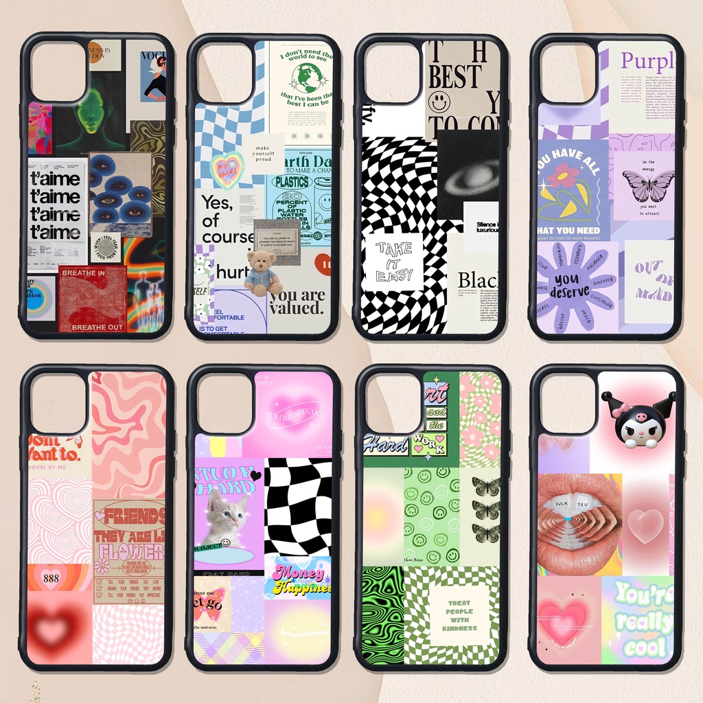 CASE CUSTOM RUBBER IPHONE ANDROID CASING ALL TYPE TEMA CUTE AESTHETIC GRID PATTERN Y2K