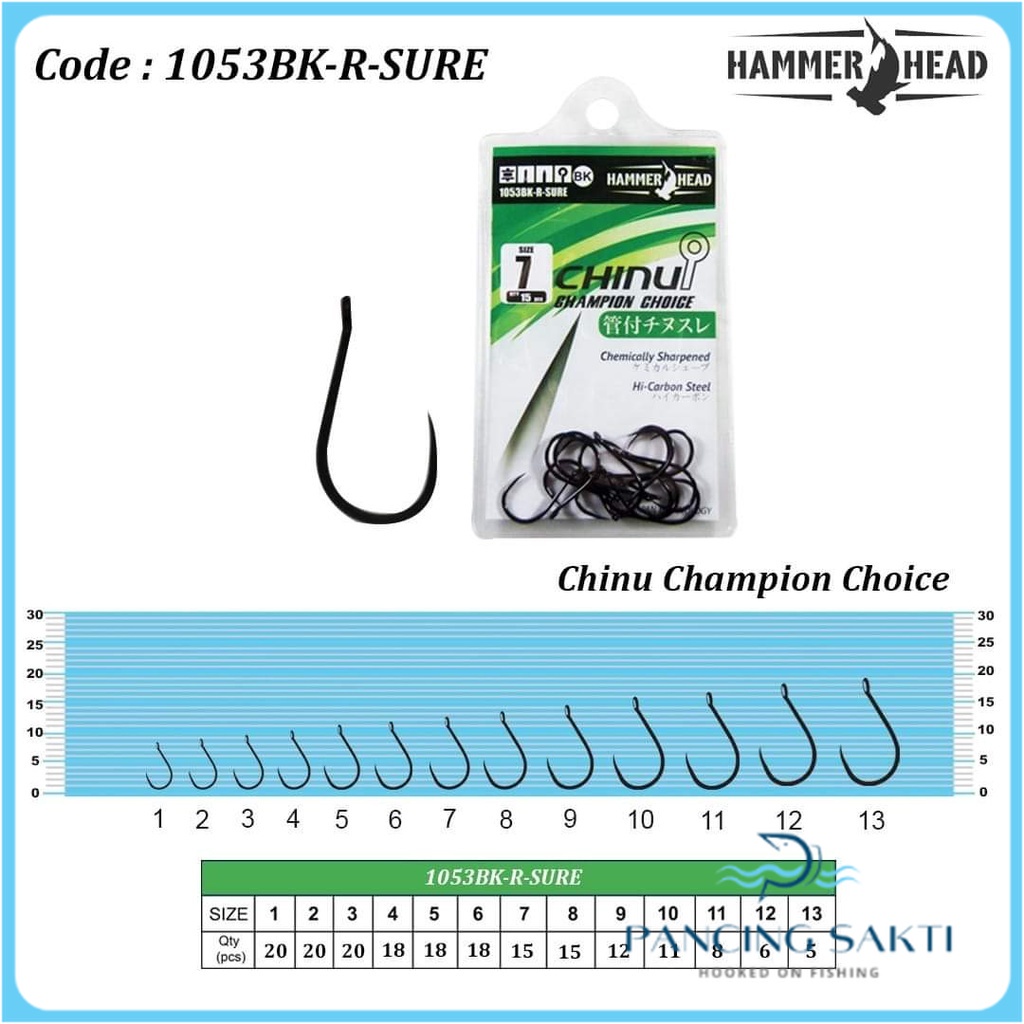 Mata Kail Pancing HAMMERHEAD Chinu Ring 1053 BK-R Sure Ukuran Besar Isi Banyak Set Kail Carbon Alat 