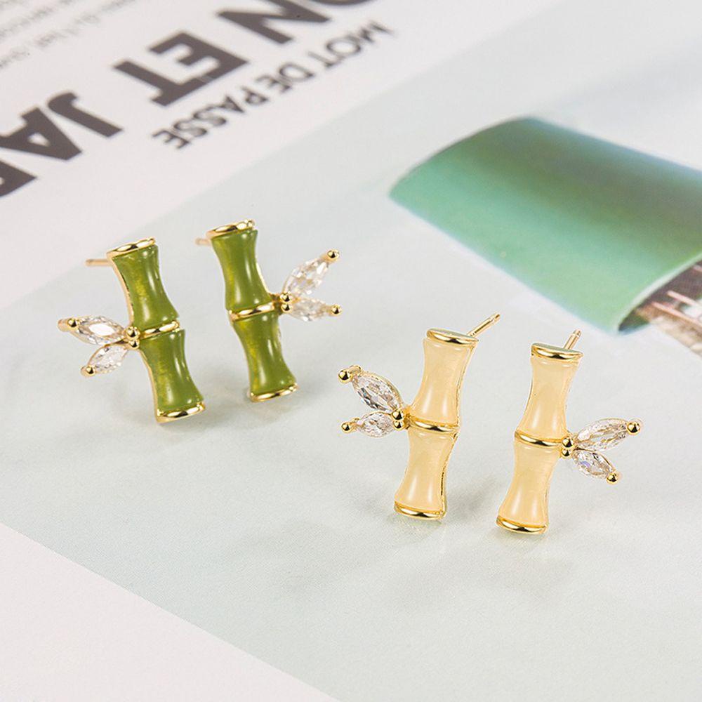 Mxbeauty Anting Asparagus Kuno Mini Peri Hetian Giok Retro Zirkon Vintage Anting Gaya Cina