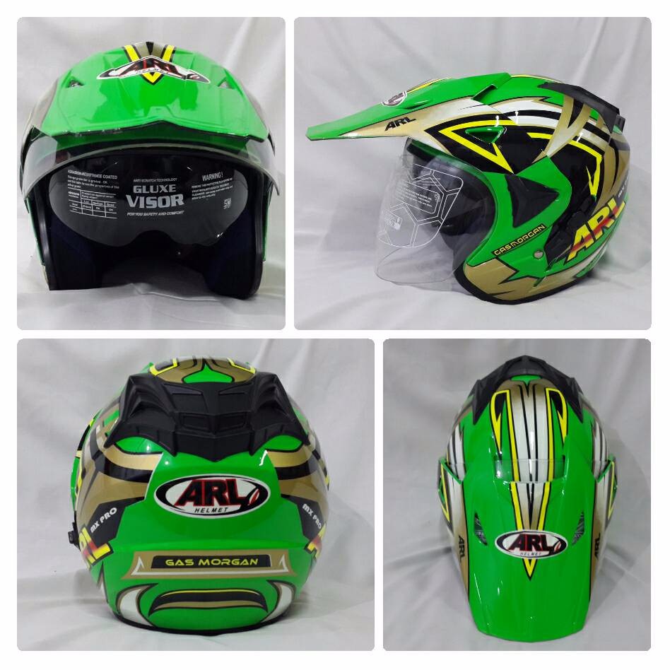 Helm Semi Cross Half Face Double Visor Gas Morgan Hijau.