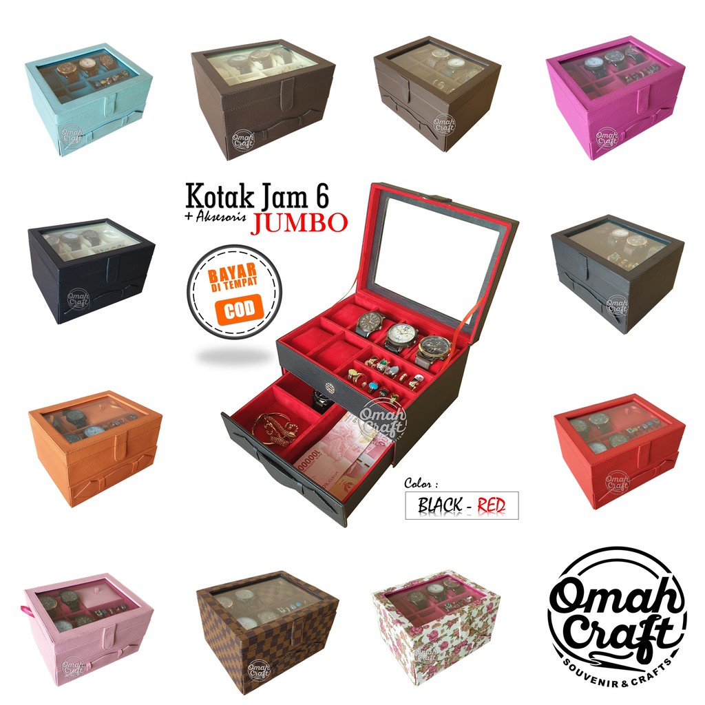 PROMO - Kotak Tempat Jam Tangan isi 6 JUMBO + Aksesoris Tempat Cincin Gelang / Box Jam Tangan