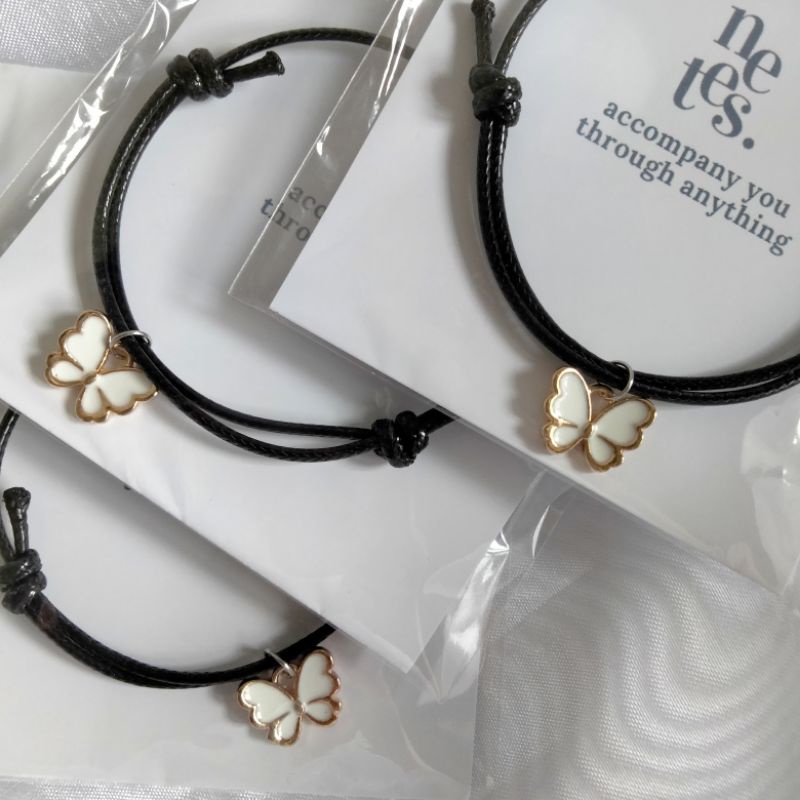 Gelang Kupu Putih Butterfly Tali Satin Hitam